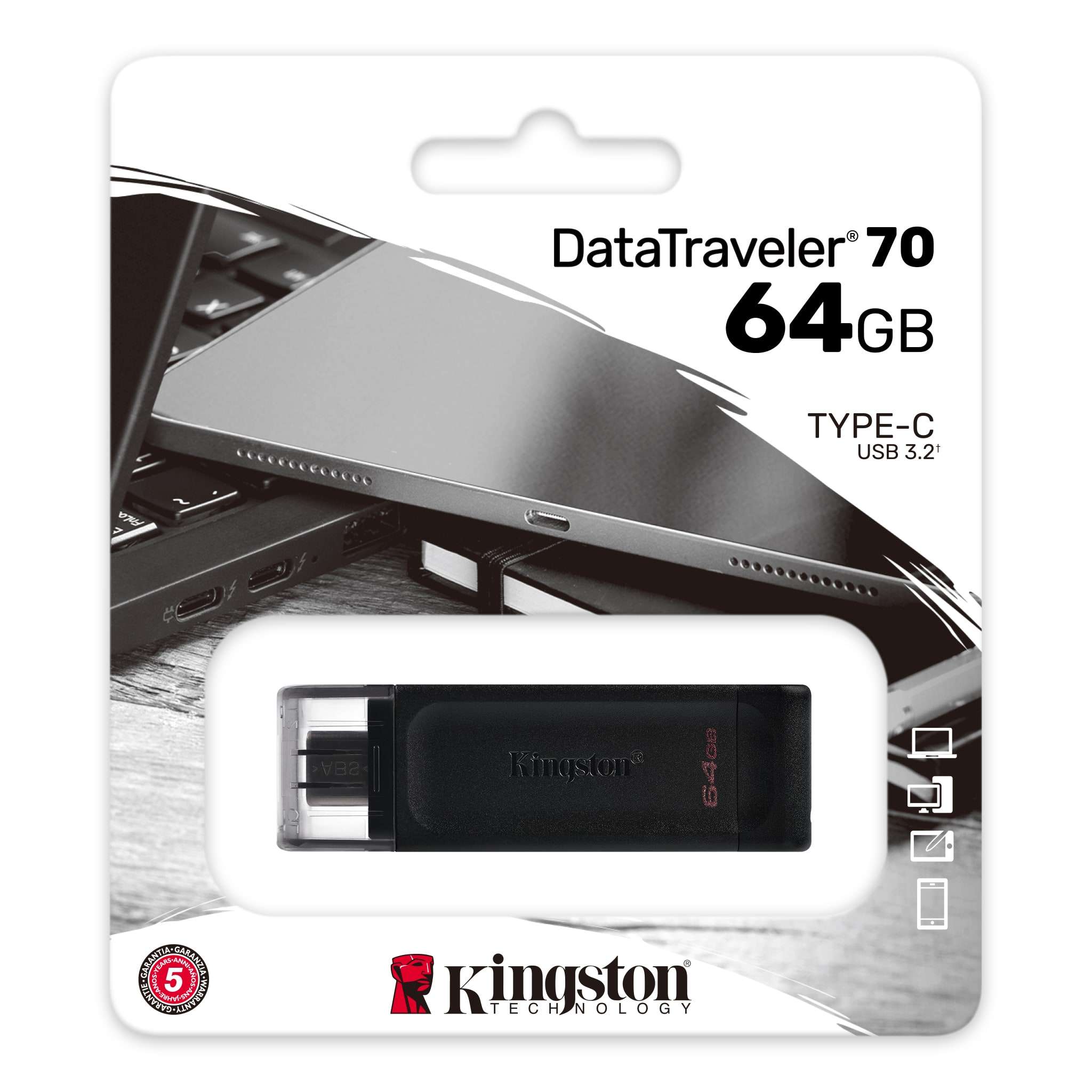 Kingston 64GB DataTraveler 70 USB-C 3.2 Gen 1 Flash Drive Black – Bild 3