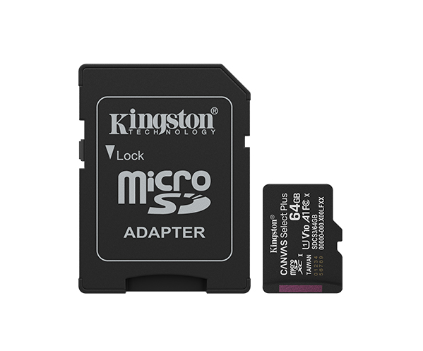 Kingston 64GB Canvas Select Plus MicroSD Memory Card 100R A1 C10 Card mit Adapter Black