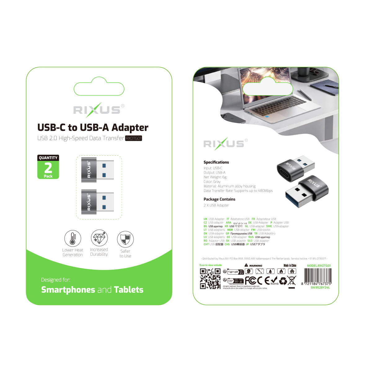 Rixus RXOTG01 USB-C To USB-A OTG Adapter Space Gray (2er-Pack) – Bild 4
