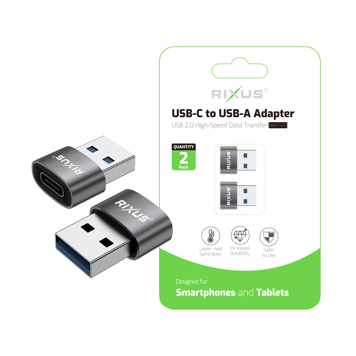 Rixus RXOTG01 USB-C To USB-A OTG Adapter Space Gray (2er-Pack) – Bild 5