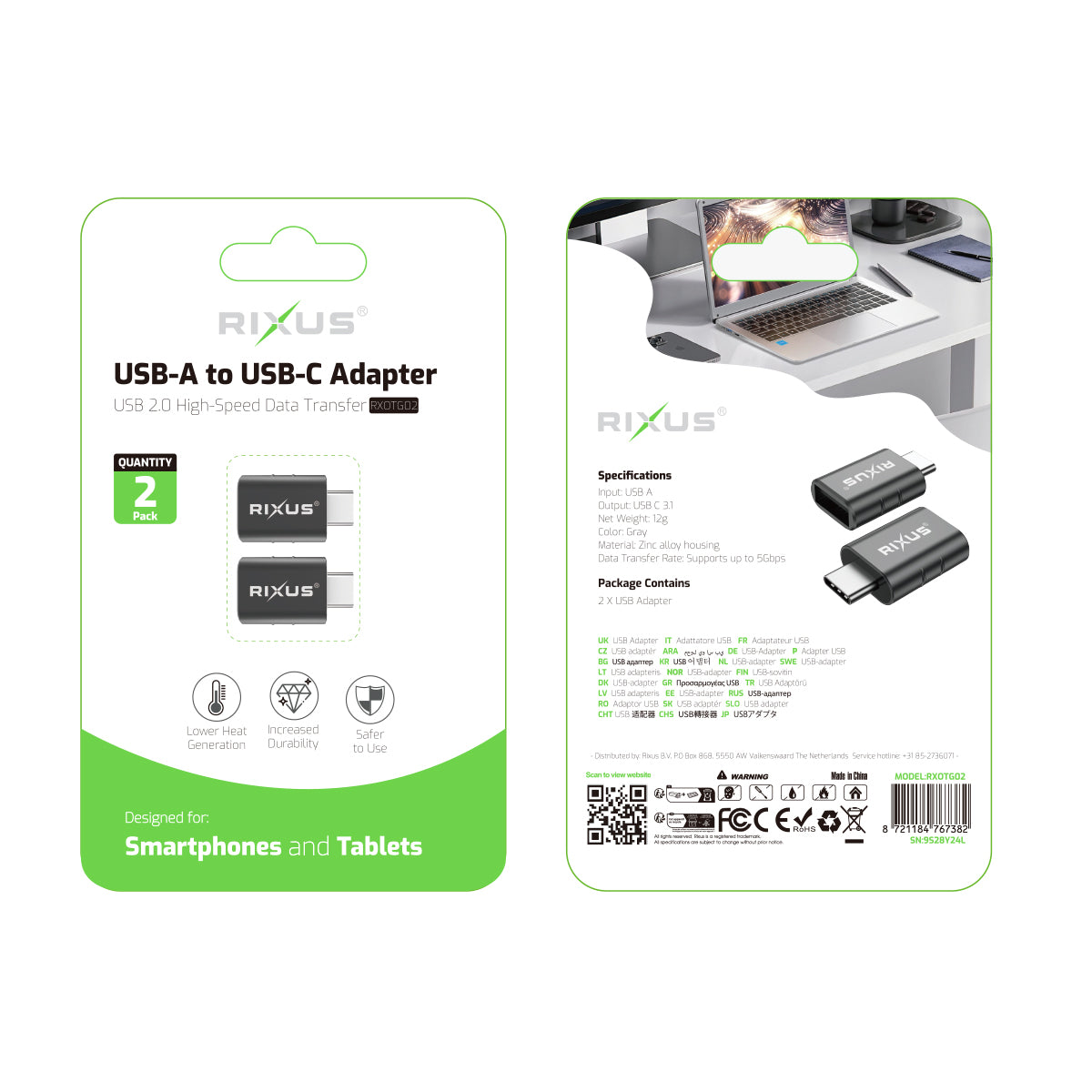 Rixus RXOTG02 USB-A To USB-C OTG Adapter Space Gray (2er-Pack) – Bild 4