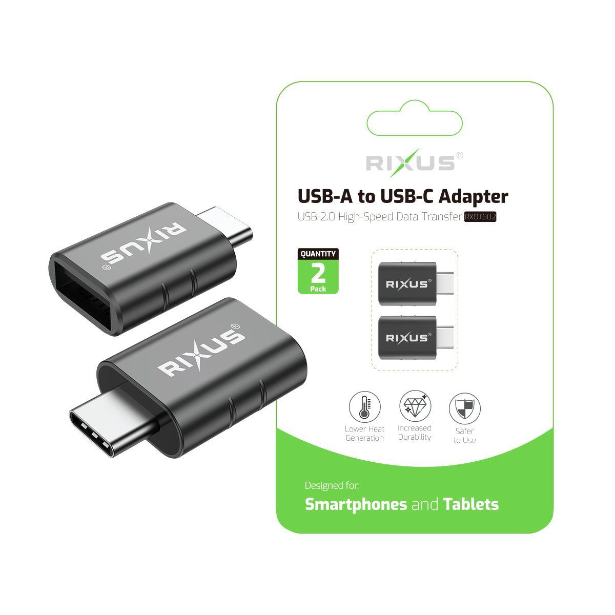 Rixus RXOTG02 USB-A To USB-C OTG Adapter Space Gray (2er-Pack) – Bild 5