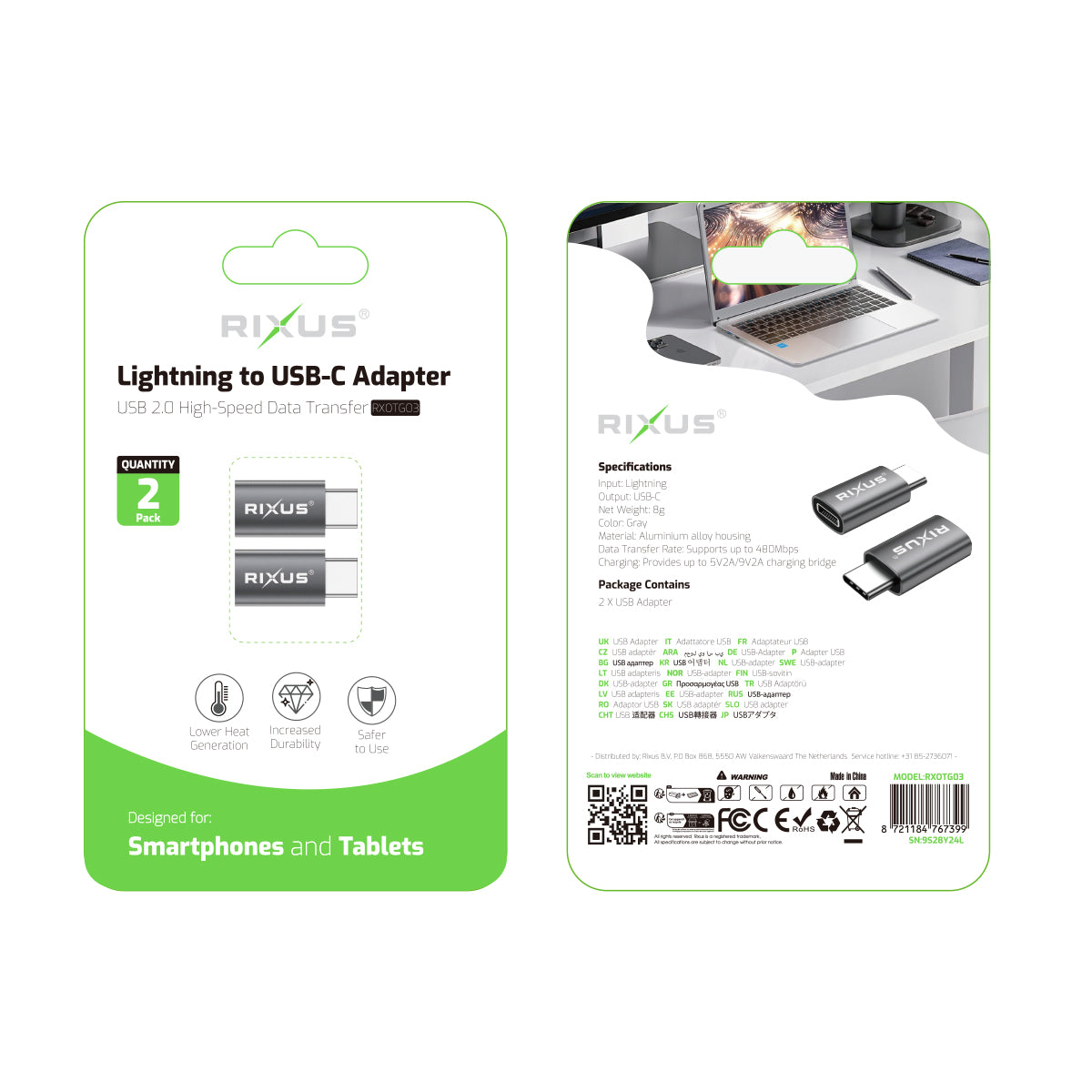 Rixus RXOTG03 USB-C To Lightning Anschluss OTG Adapter Space Gray (2er-Pack) – Bild 4