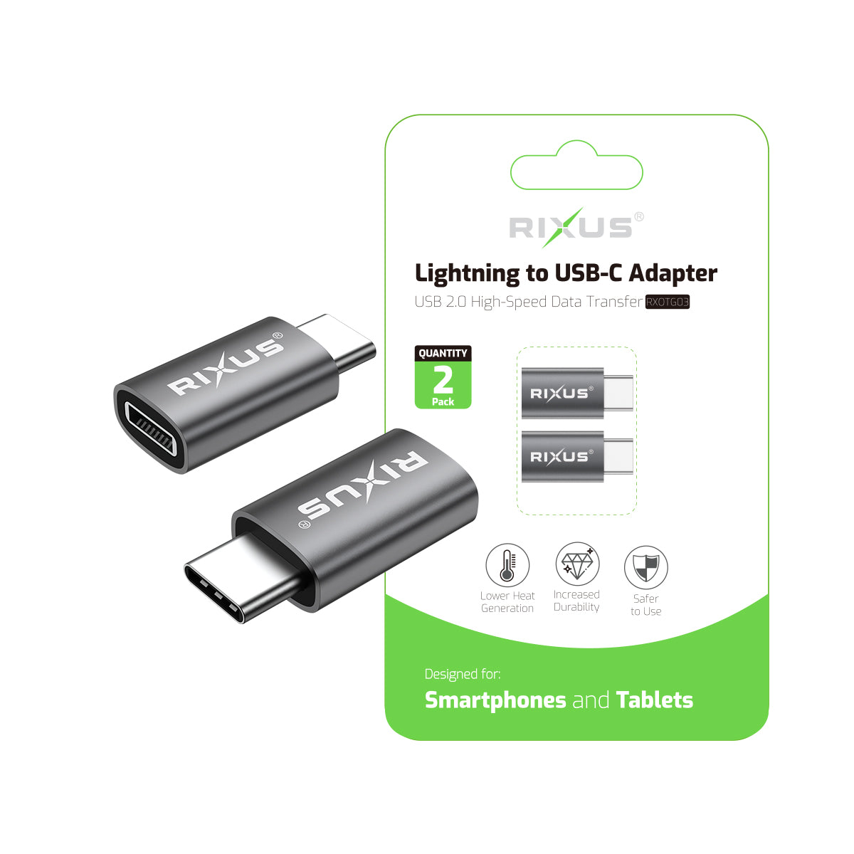 Rixus RXOTG03 USB-C To Lightning Anschluss OTG Adapter Space Gray (2er-Pack) – Bild 5