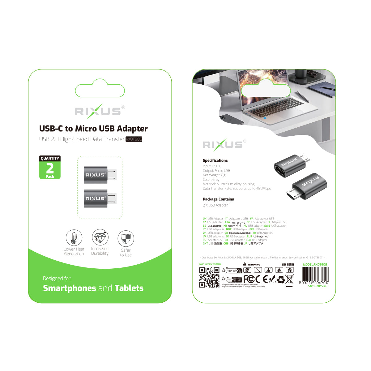 Rixus RXOTG05 Micro To USB-C OTG Adapter Space Gray (2er-Pack) – Bild 4