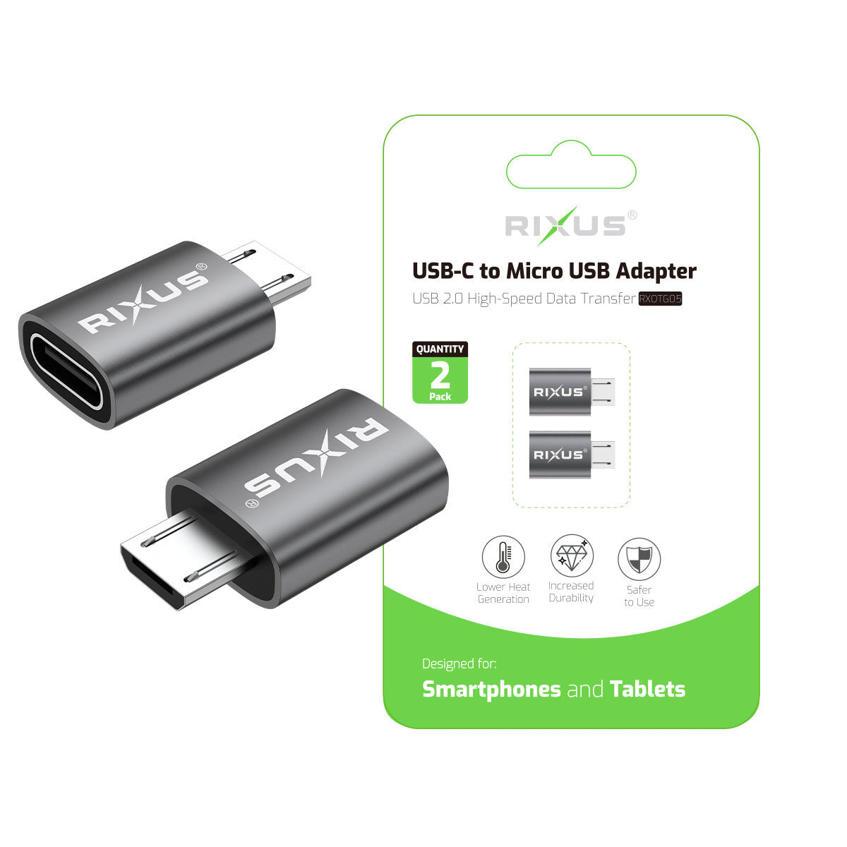 Rixus RXOTG05 Micro To USB-C OTG Adapter Space Gray (2er-Pack) – Bild 5