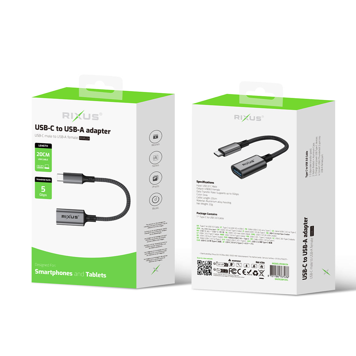 Rixus RXMU24 USB-C To USB A 3.0 Adapter Space Gray – Bild 5