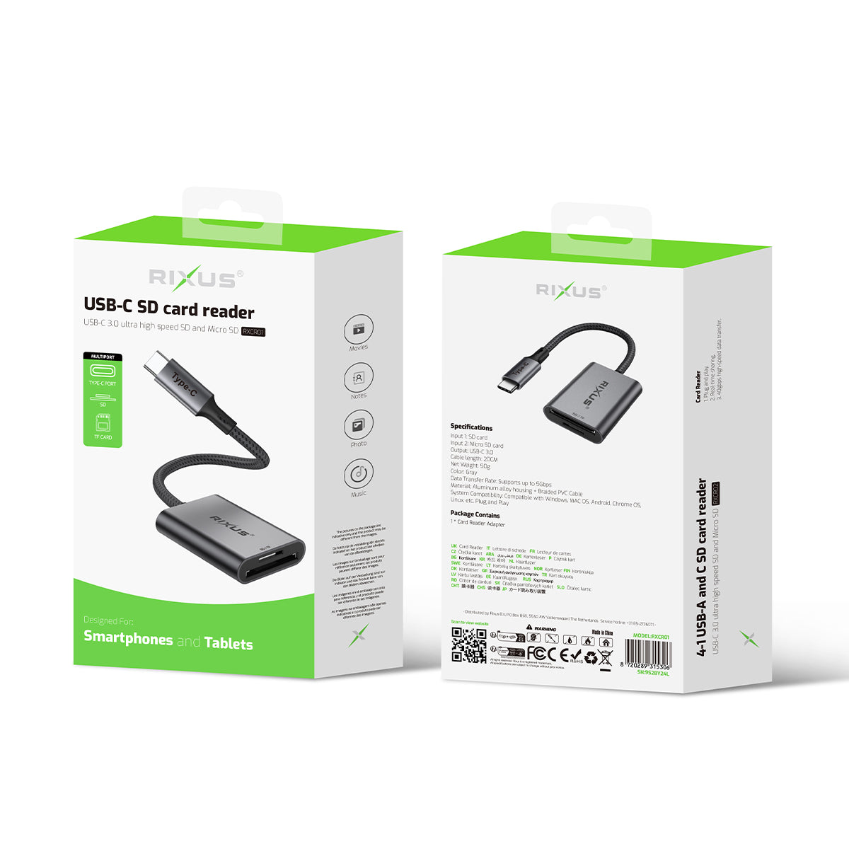 Rixus RXCR01 USB-C To SD/TF Kartenleser Adapter Space Gray – Bild 4
