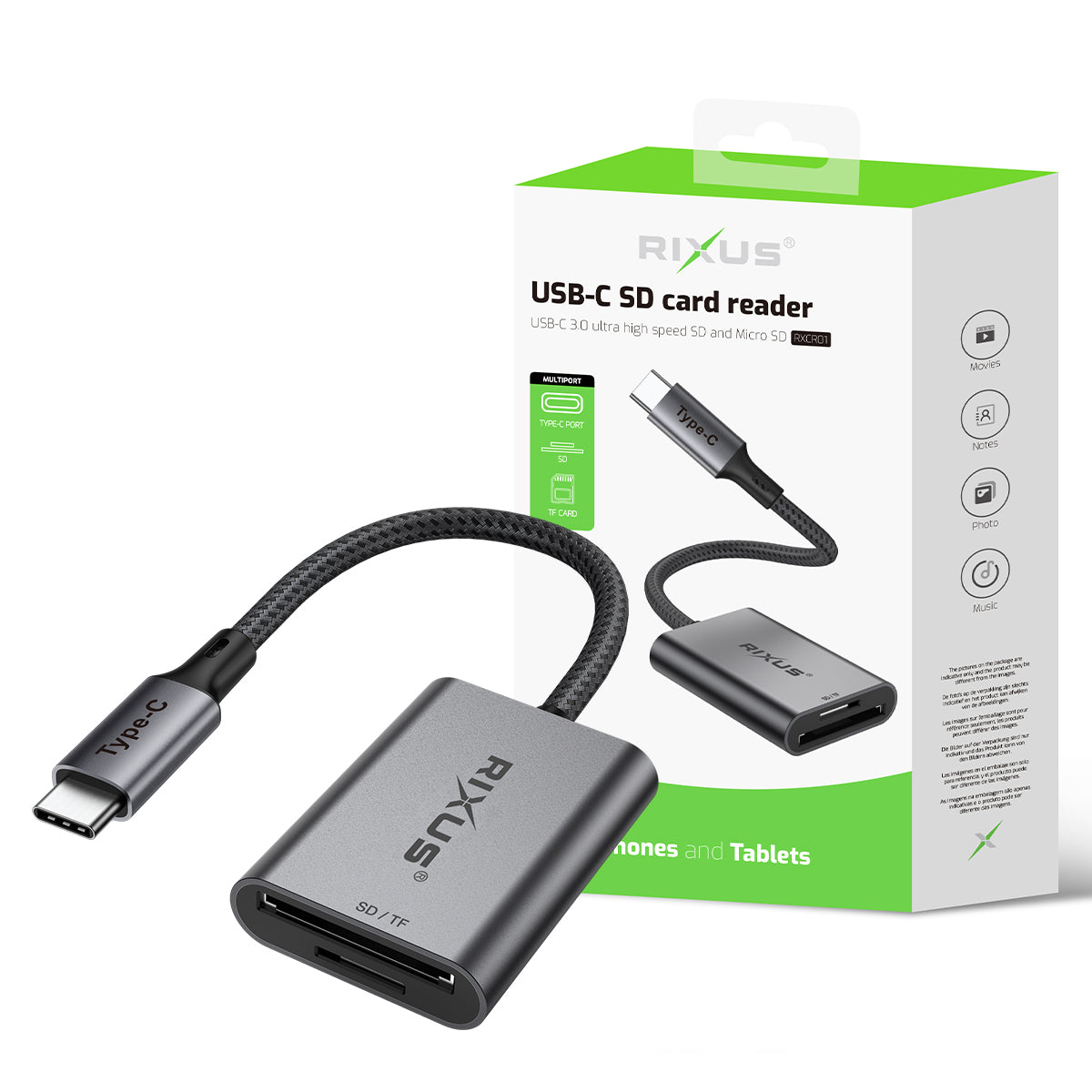 Rixus RXCR01 USB-C To SD/TF Kartenleser Adapter Space Gray – Bild 5