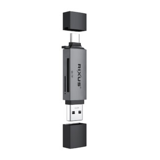 Rixus RXCR02 4 in 1 USB 3.0, USB-C To SD/TF Kartenleser Space Gray