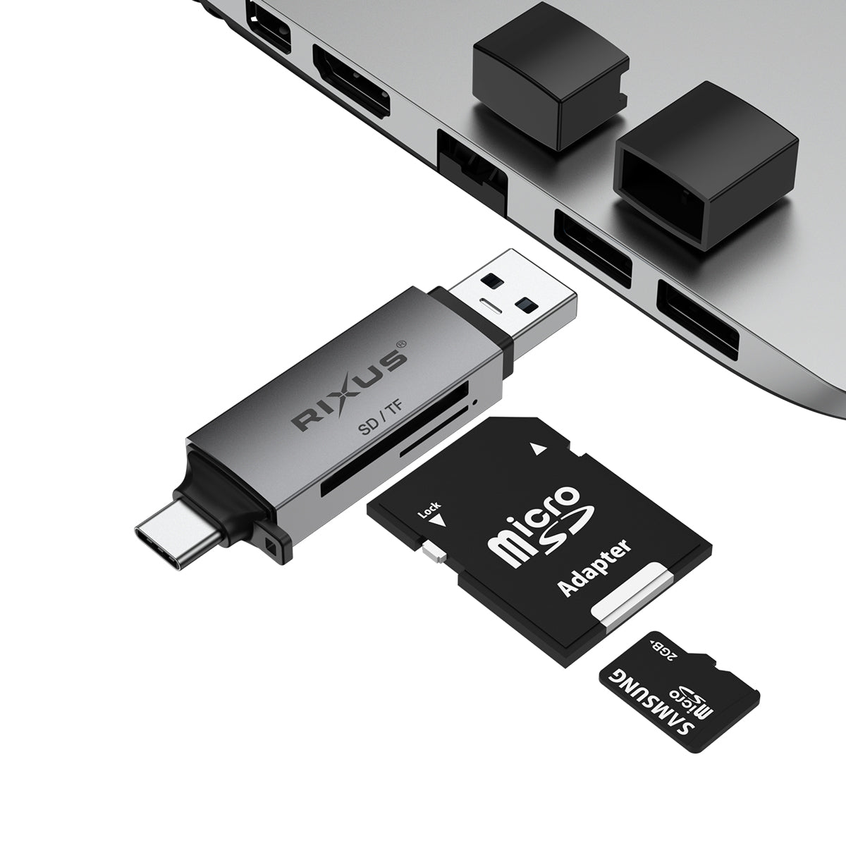 Rixus RXCR02 4 in 1 USB 3.0, USB-C To SD/TF Kartenleser Space Gray – Bild 2