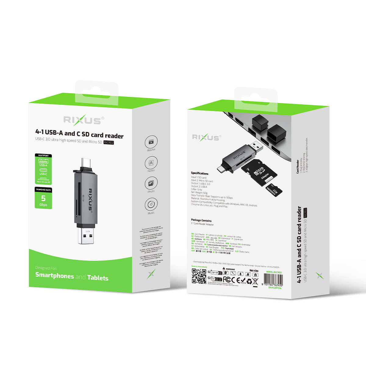 Rixus RXCR02 4 in 1 USB 3.0, USB-C To SD/TF Kartenleser Space Gray – Bild 4