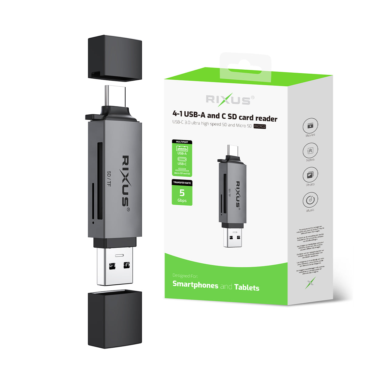 Rixus RXCR02 4 in 1 USB 3.0, USB-C To SD/TF Kartenleser Space Gray – Bild 5