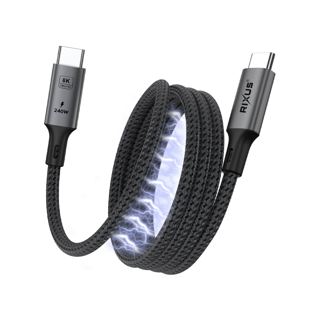Rixus RXUC03 Magnetic USB-C 4.0 To USB-C Kabel Easy Roll Up 1.5m 100W Space Gray – Bild 2