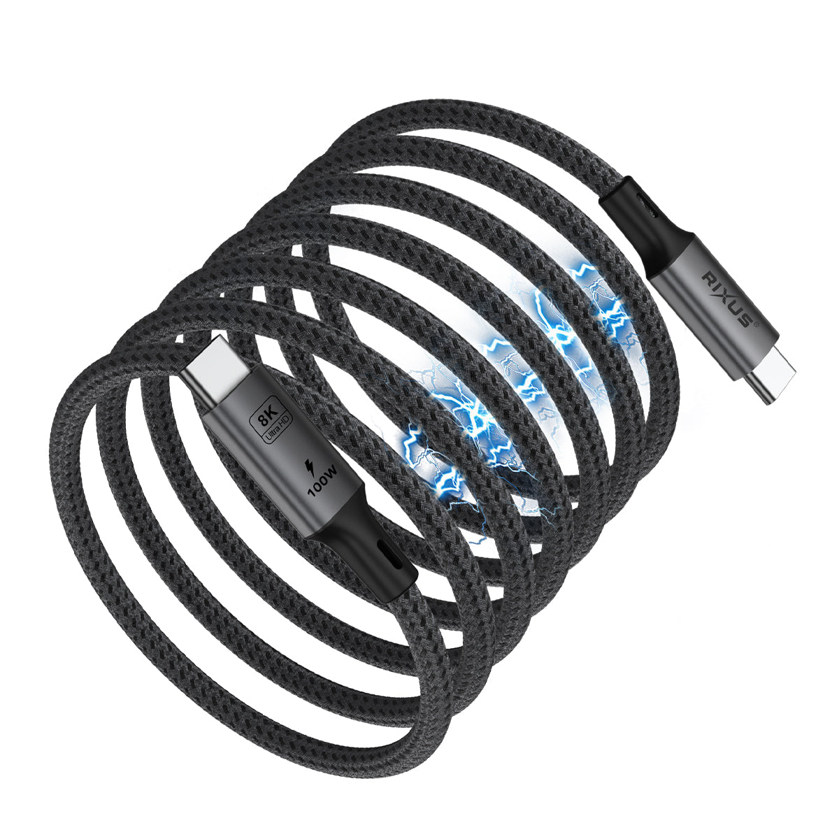 Rixus RXUC03 Magnetic USB-C 4.0 To USB-C Kabel Easy Roll Up 1.5m 100W Space Gray – Bild 4