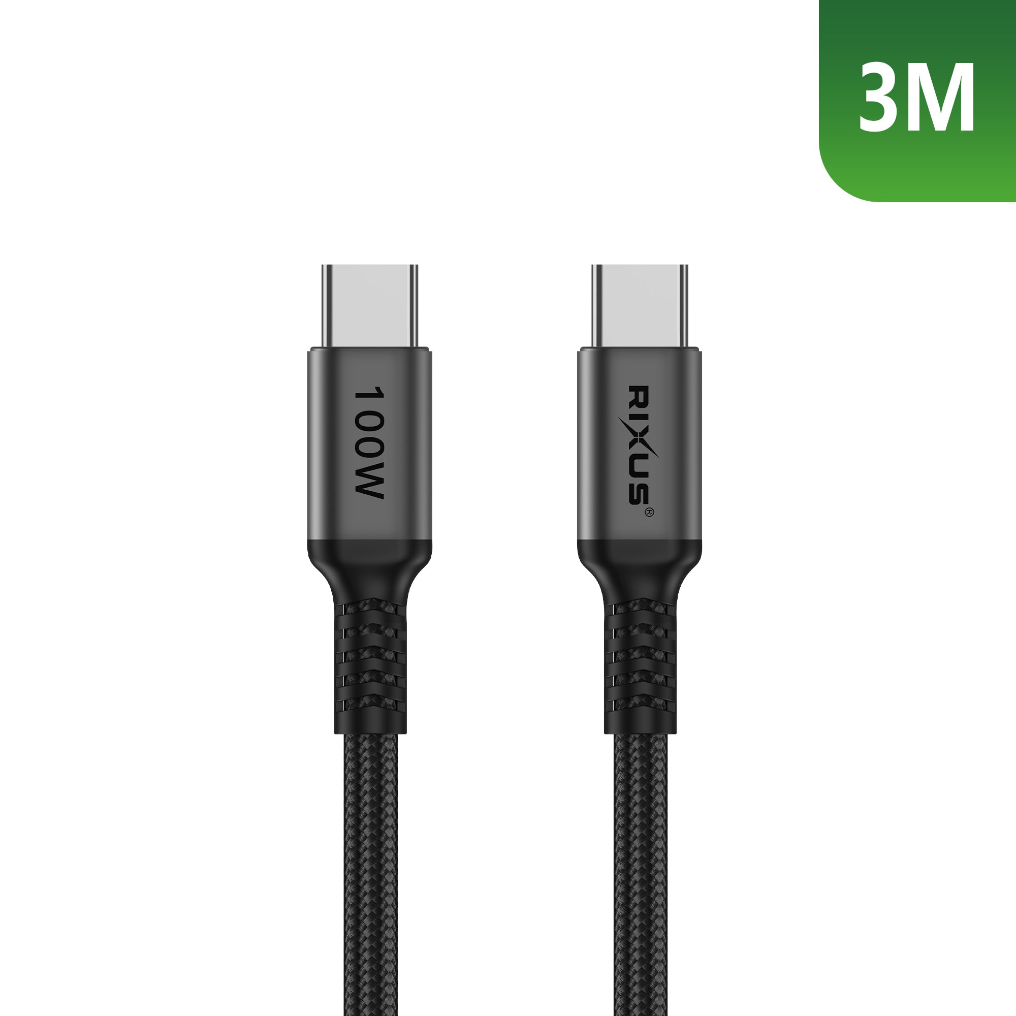 Rixus RXUC06 USB-C 2.0 To USB-C Kabel 3m 100W Space Gray