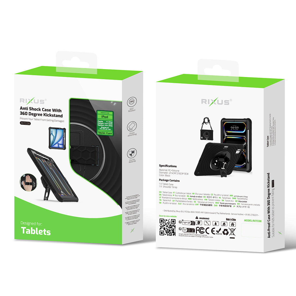 Rixus RXTC08 Anti Shock Hülle für Apple iPad Air 11 inch (2024, 2025, 2026), Air 4 10.9 inch (2020), Air 5 10.9 inch (2022), Pro 11 inch (2018, 2020, 2021, 2022) Black – Bild 6