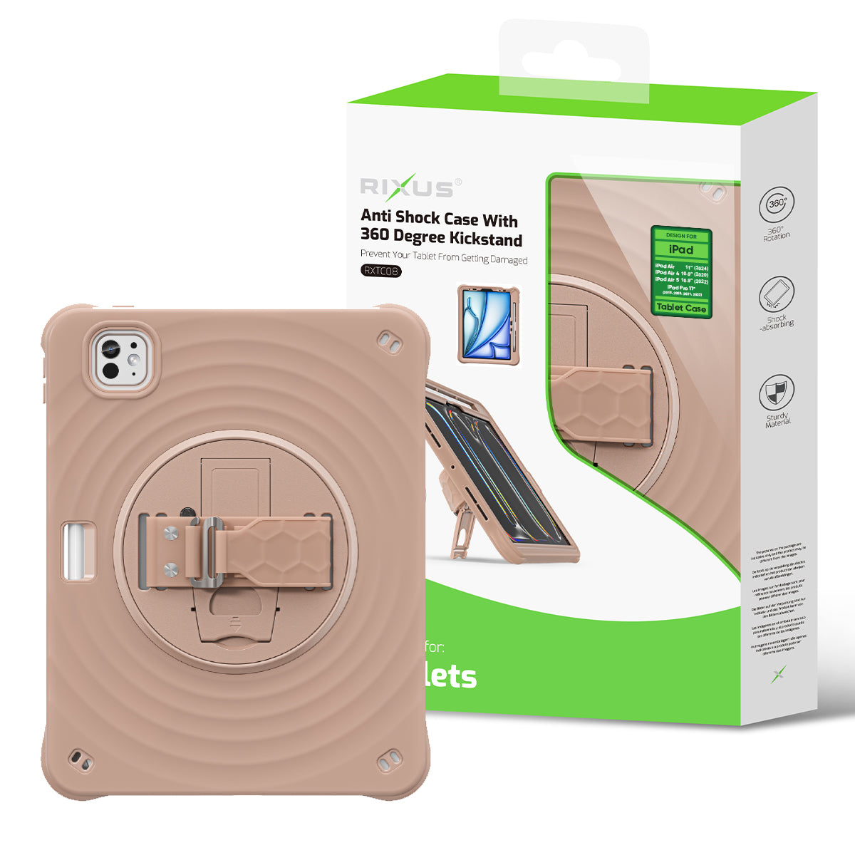 Rixus RXTC08 Anti Shock Hülle für Apple iPad Air 11 inch (2024, 2025, 2026), Air 4 10.9 inch (2020), Air 5 10.9 inch (2022), Pro 11 inch (2018, 2020, 2021, 2022) Latte – Bild 5