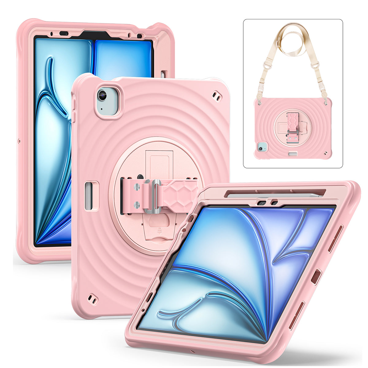 Rixus RXTC08 Anti Shock Hülle für Apple iPad Air 11 inch (2024, 2025, 2026), Air 4 10.9 inch (2020), Air 5 10.9 inch (2022), Pro 11 inch (2018, 2020, 2021, 2022) Cherry Blossoms Pink