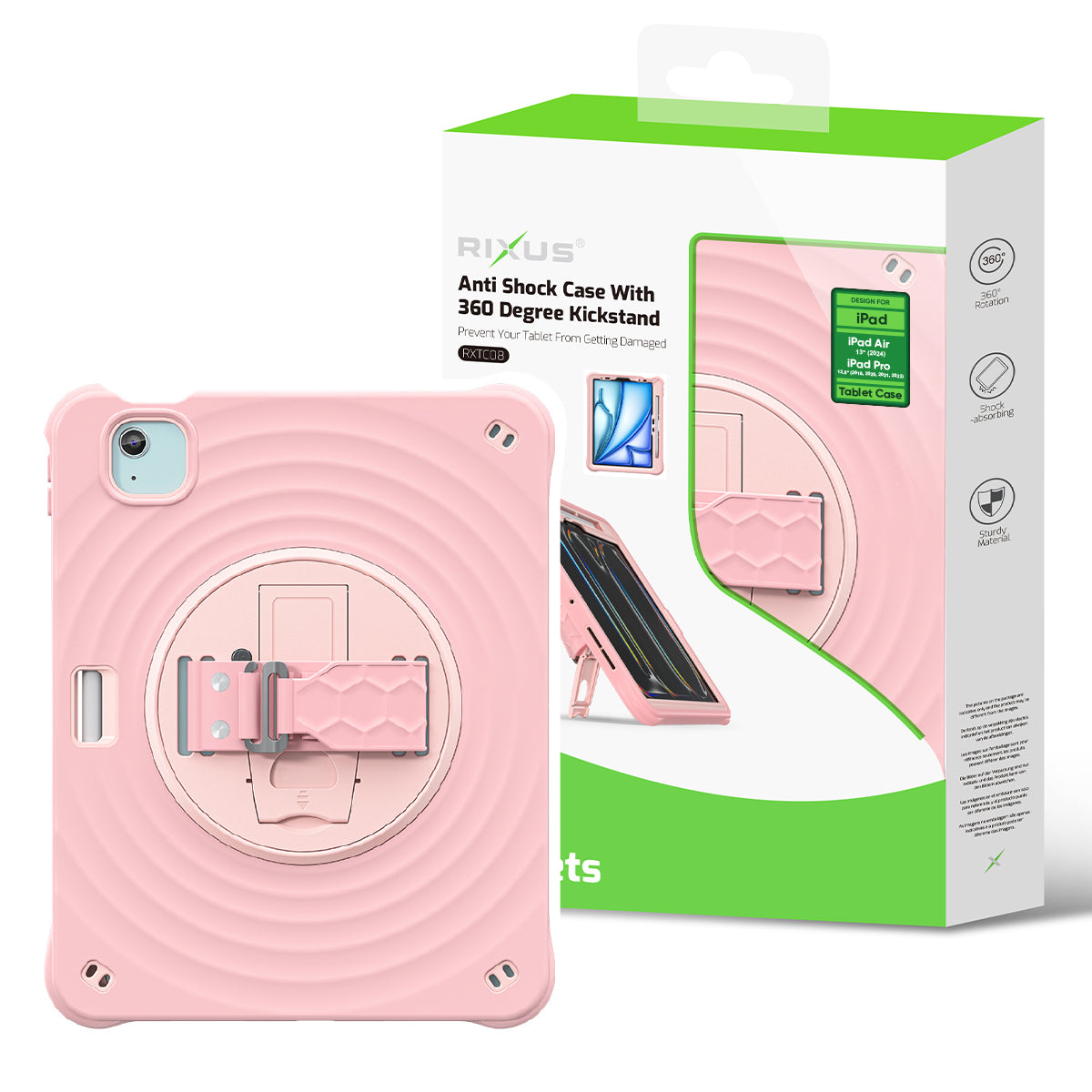 Rixus RXTC08 Anti Shock Hülle für Apple iPad Air 13 inch (2024, 2025, 2026), iPad Pro 12.9 inch (2018, 2020, 2021, 2022) Cherry Blossoms Pink – Bild 5