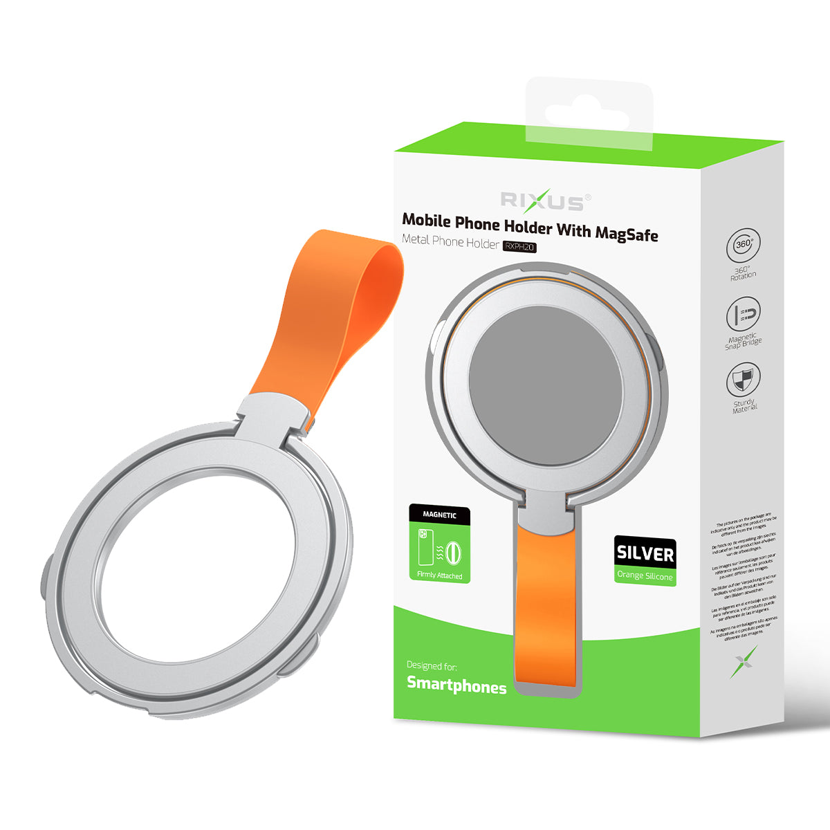 Rixus RXPH20SO Mobile Phone Holder mit MagSafe kompatibel Silver und Orange – Bild 5