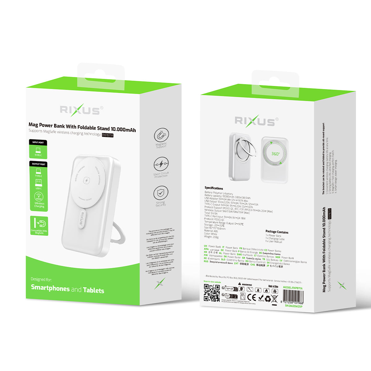 Rixus RXPB71A MagSafe kompatibel Powerbank 10000mAh mit Foldable Stand White – Bild 4