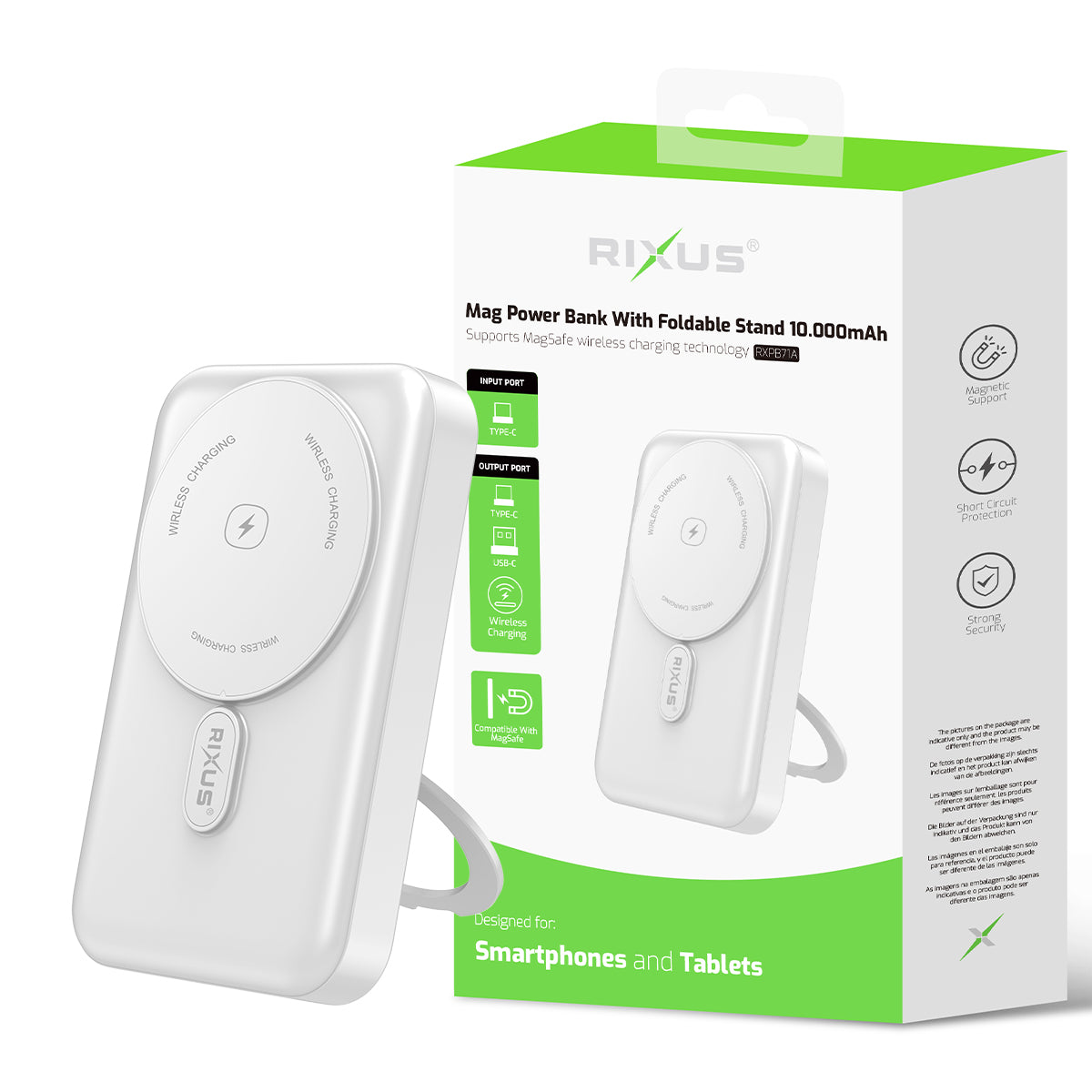Rixus RXPB71A MagSafe kompatibel Powerbank 10000mAh mit Foldable Stand White – Bild 5