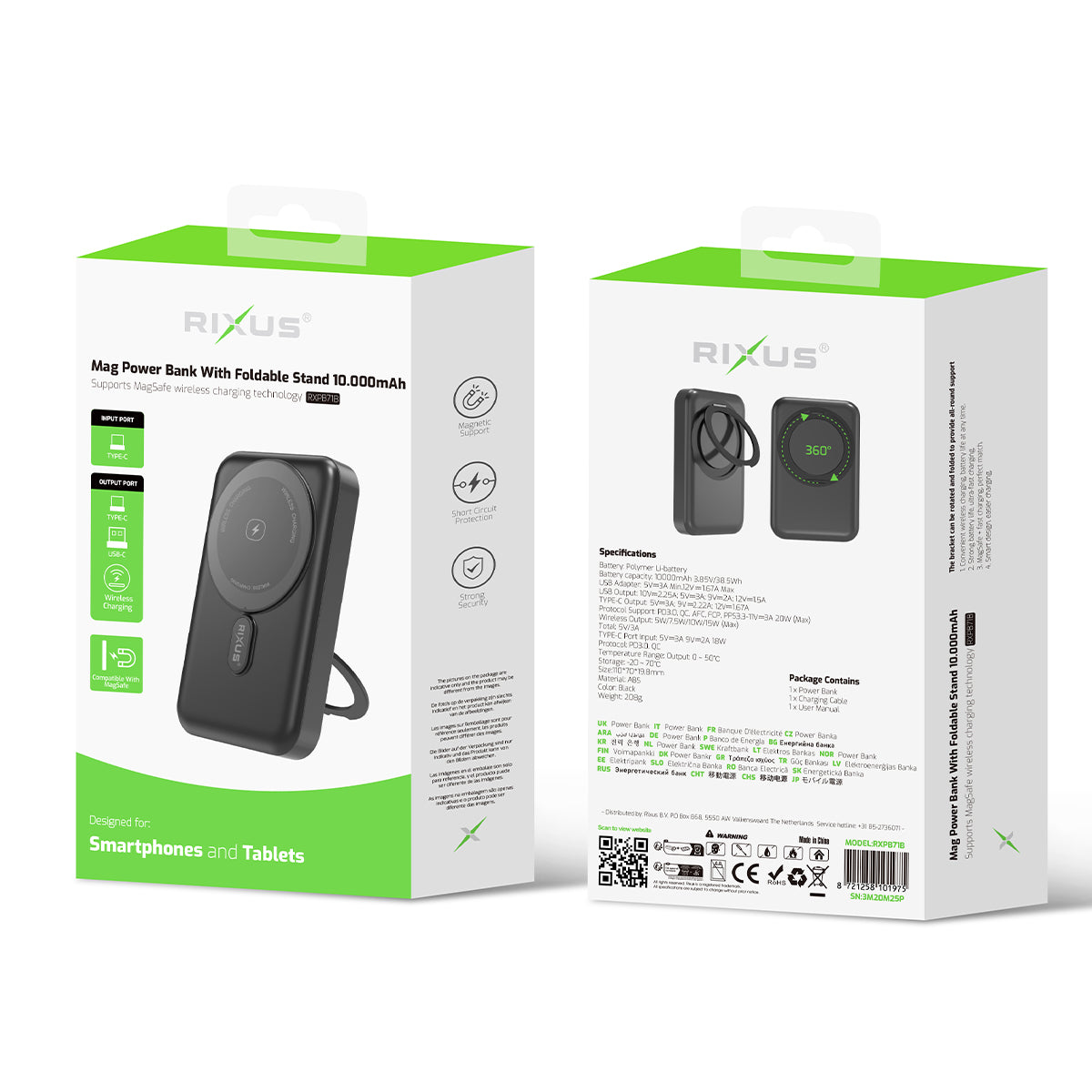 Rixus RXPB71B MagSafe kompatibel Powerbank 10000mAh mit Foldable Stand Black – Bild 4
