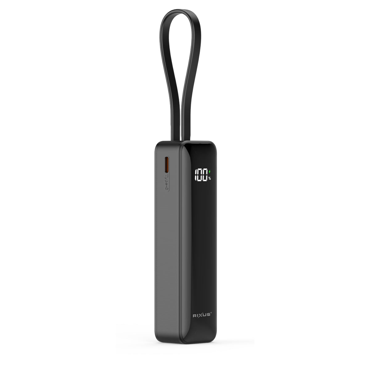 Rixus RXPB03B Digital Display Powerbank 5000mAh mit USB-C Kabel Built-in Black