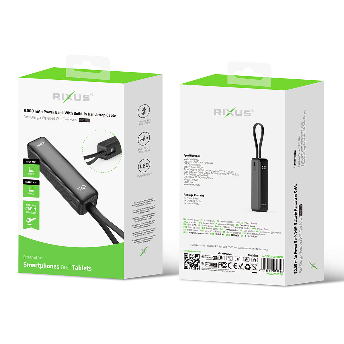 Rixus RXPB03B Digital Display Powerbank 5000mAh mit USB-C Kabel Built-in Black – Bild 4