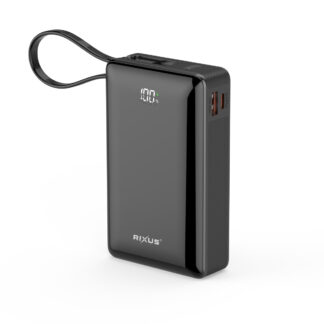 Rixus RXPB02B Digital Display Powerbank 20000mAh mit USB-C Kabel Built-in Black