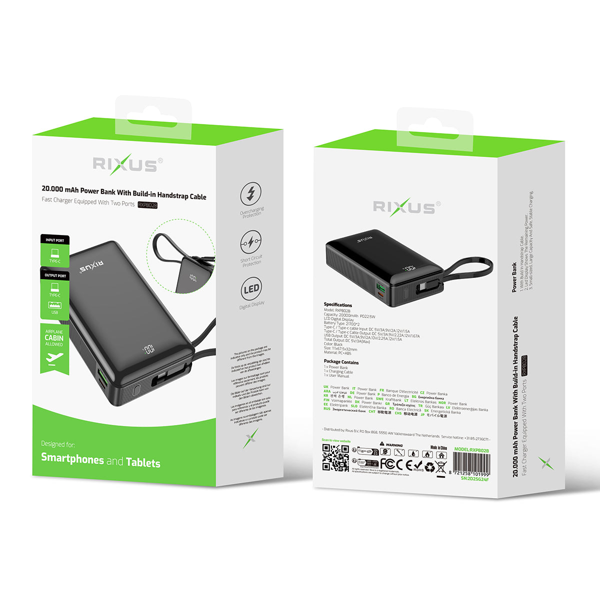 Rixus RXPB02B Digital Display Powerbank 20000mAh mit USB-C Kabel Built-in Black – Bild 4