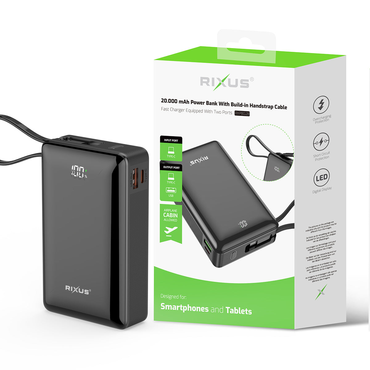 Rixus RXPB02B Digital Display Powerbank 20000mAh mit USB-C Kabel Built-in Black – Bild 5