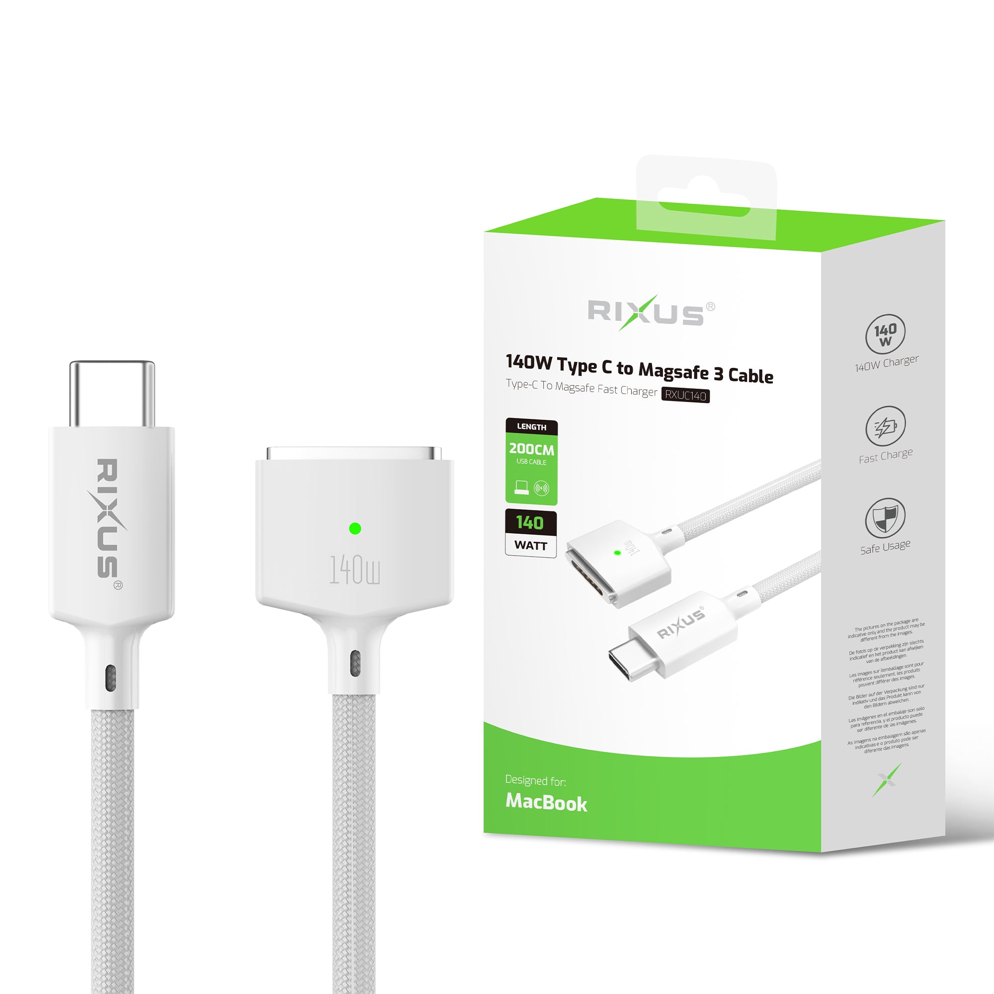 Rixus RXUC140 USB-C To MagSafe kompatibel 3 Kabel 140W White – Bild 3