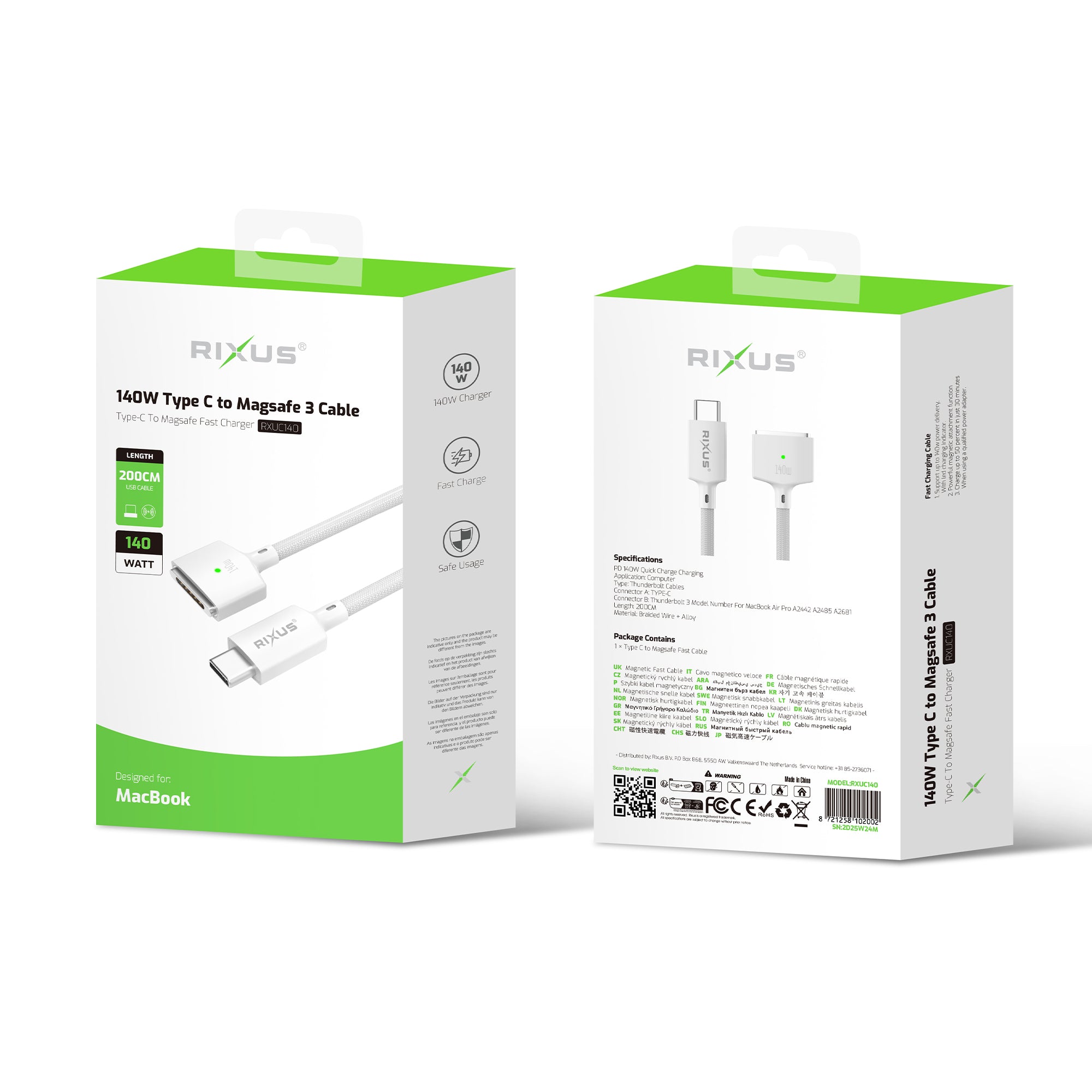 Rixus RXUC140 USB-C To MagSafe kompatibel 3 Kabel 140W White – Bild 4