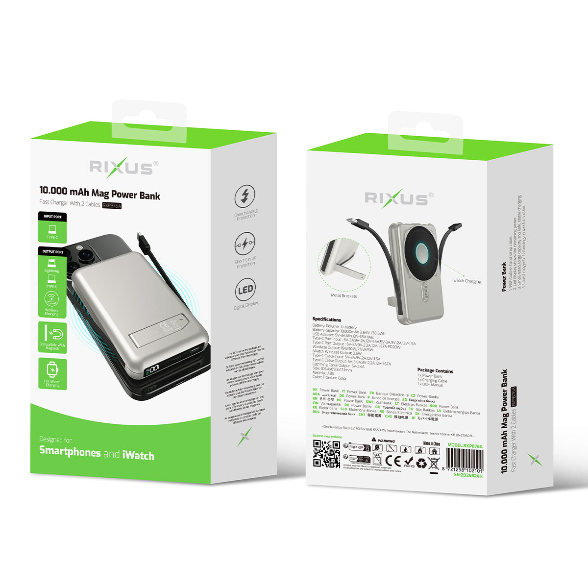 Rixus RXPB76A MagSafe kompatibel Powerbank 10000mAh mit Built-in Kabel Silver – Bild 4