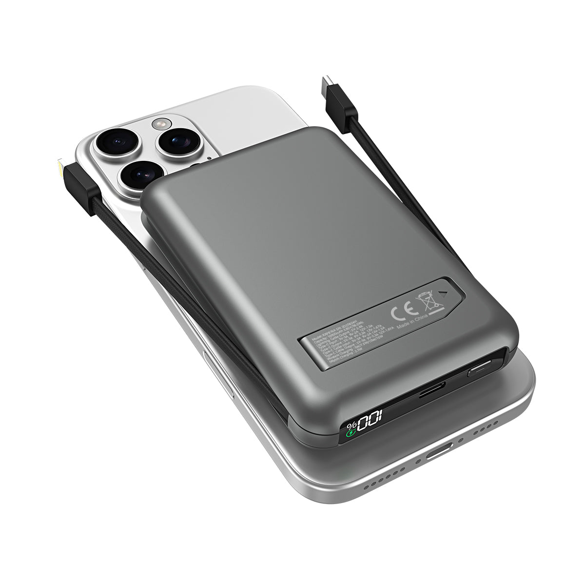 Rixus RXPB76B MagSafe kompatibel Powerbank 10000mAh mit Built-in Kabel Gray – Bild 3