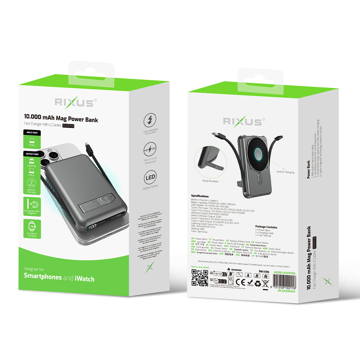 Rixus RXPB76B MagSafe kompatibel Powerbank 10000mAh mit Built-in Kabel Gray – Bild 4