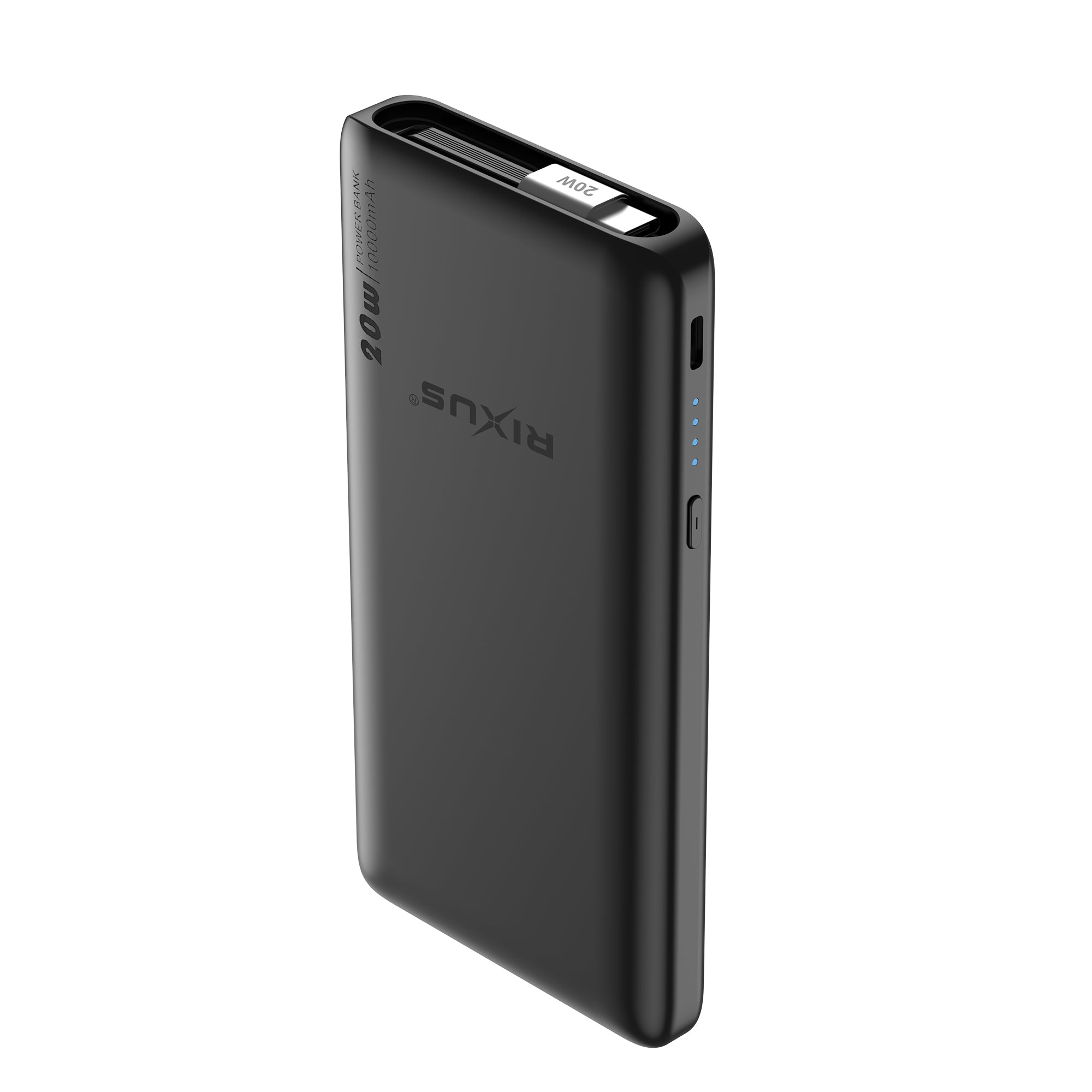 Rixus RXPB08 Powerbank mit Built-in USB-C Kabel 70cm 10000mAh 22.5W Black