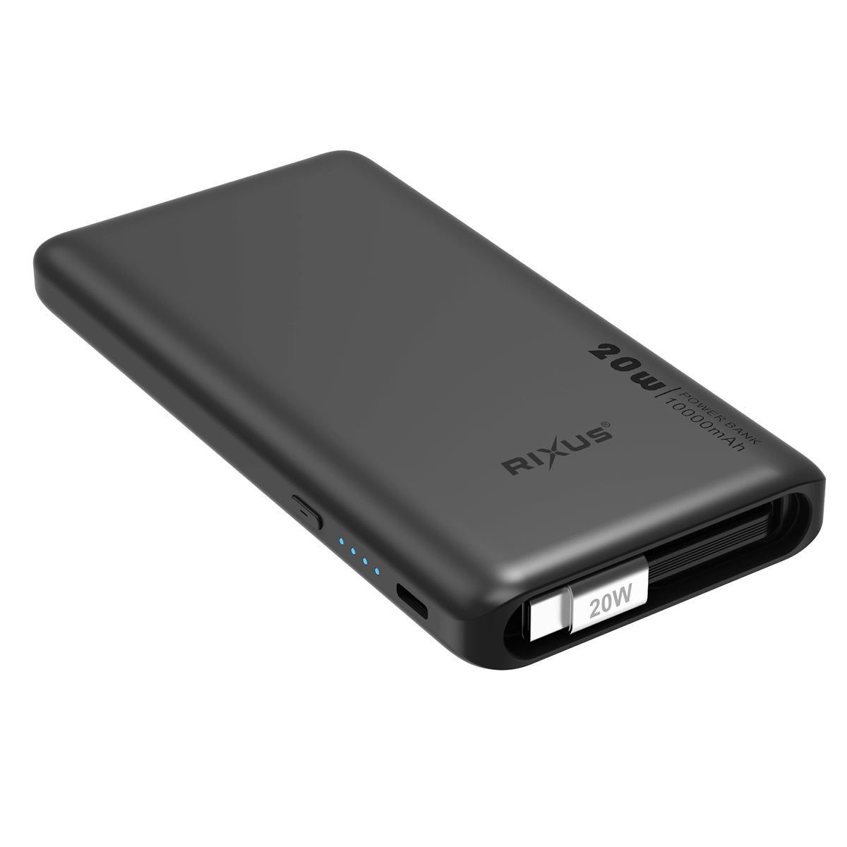 Rixus RXPB08 Powerbank mit Built-in USB-C Kabel 70cm 10000mAh 22.5W Black – Bild 2