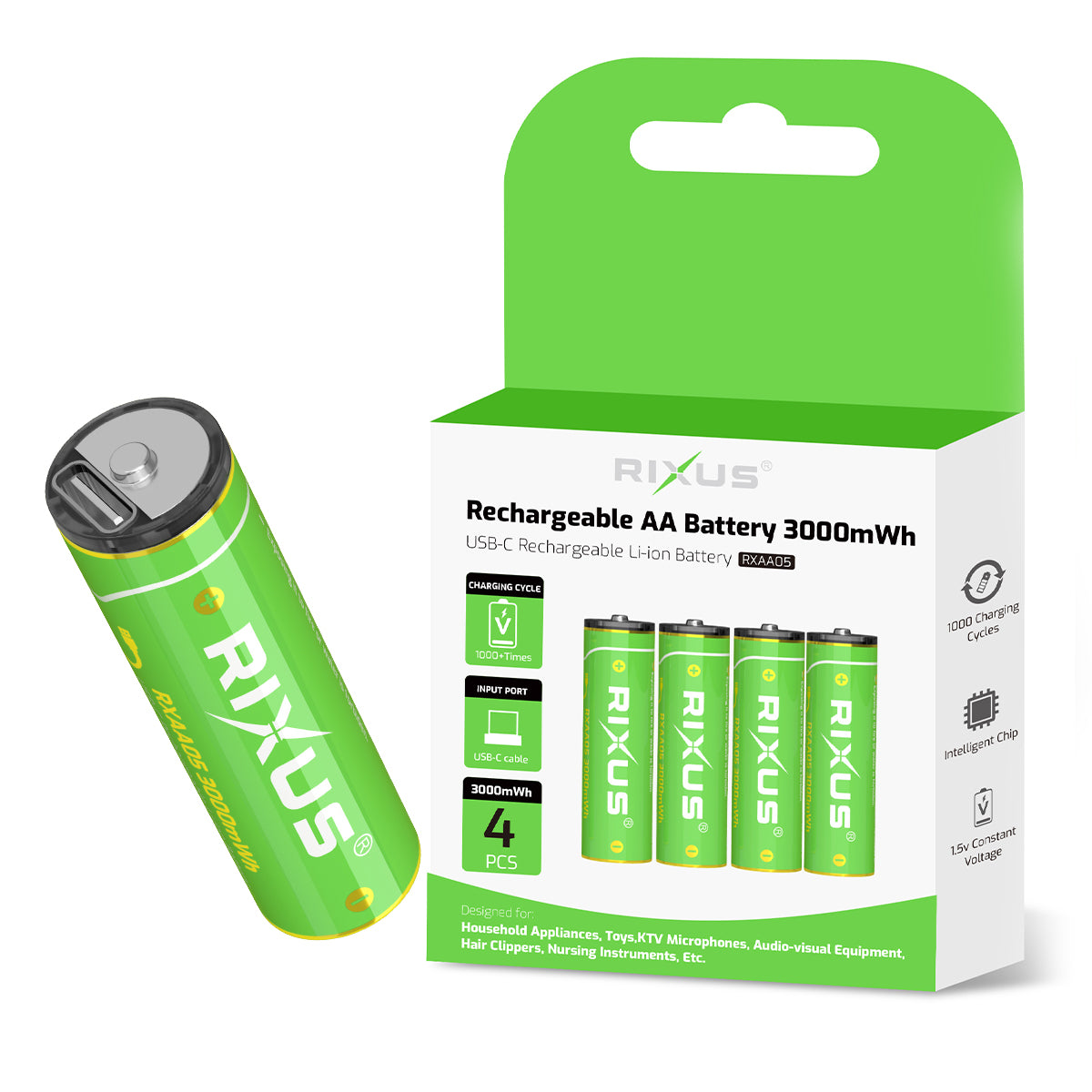 Rixus RXAA05 Rechargeable AA Akku 3000mWh mit USB-C Kabel 4er-Pack – Bild 4