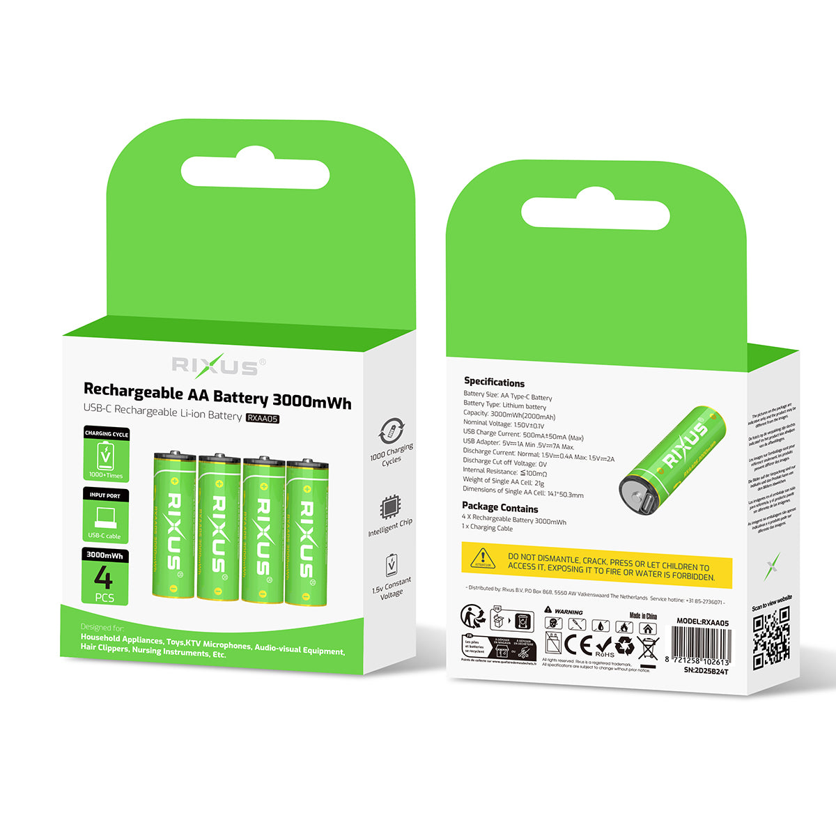 Rixus RXAA05 Rechargeable AA Akku 3000mWh mit USB-C Kabel 4er-Pack – Bild 5