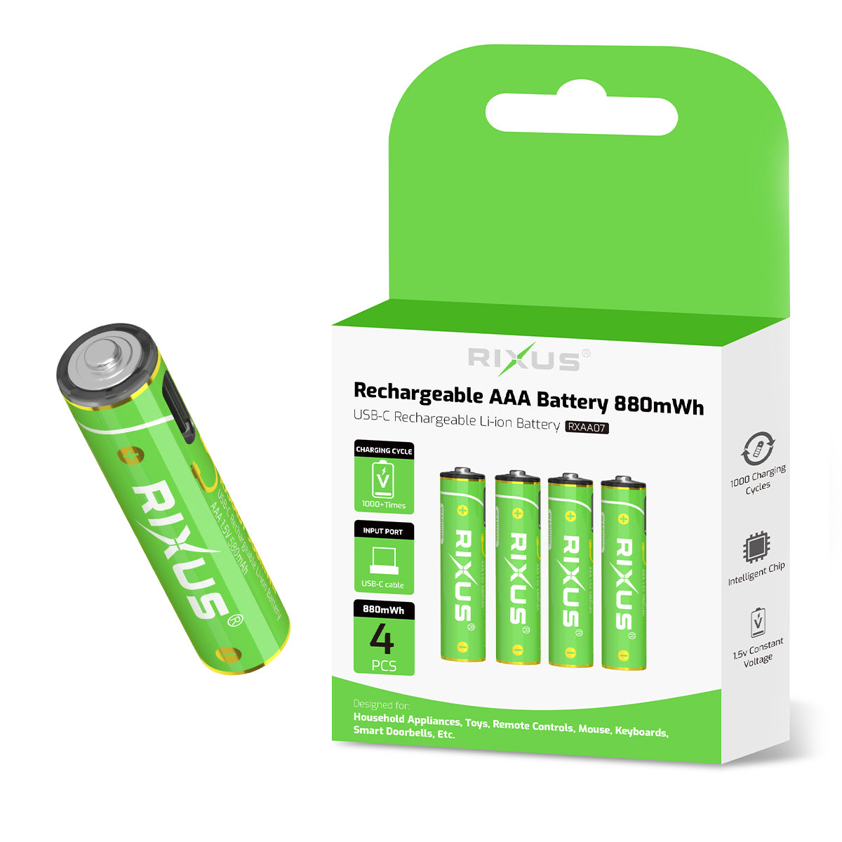 Rixus RXAA07 Rechargeable AAA Akku 880mWh mit USB-C Kabel 4er-Pack – Bild 4