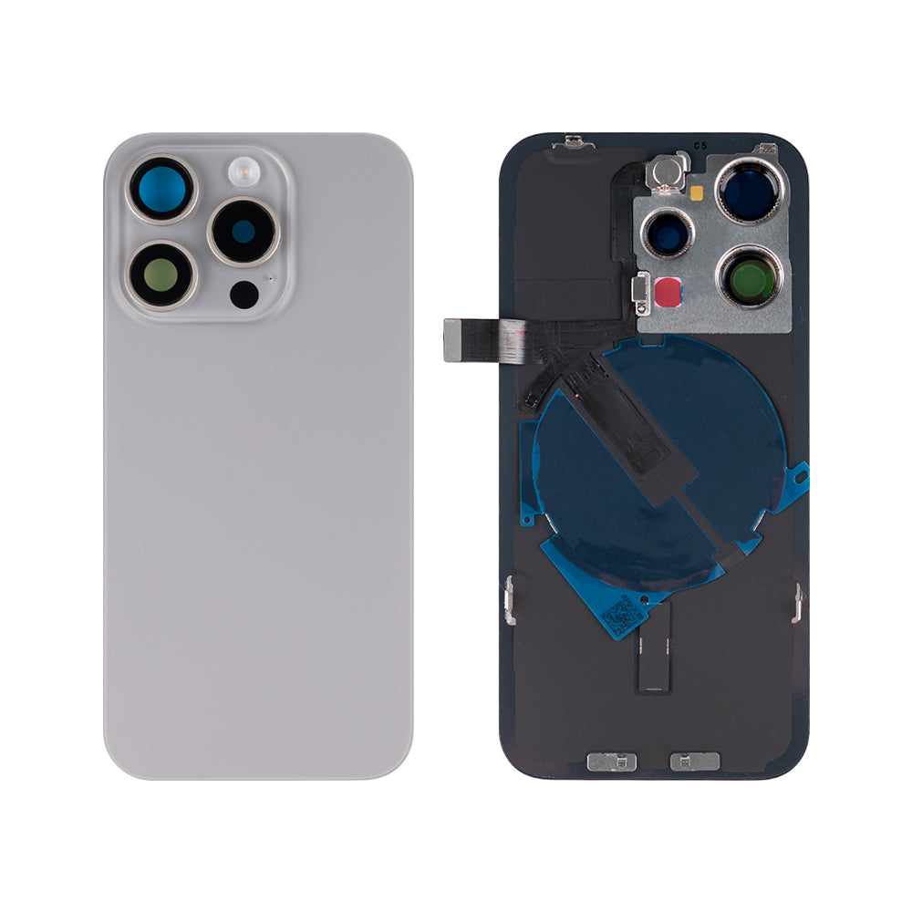Für Apple iPhone 15 Pro Rückglas mit NFC, Enlarged Kamera Rahmen Natural Titanium kompatibel – Bild 3