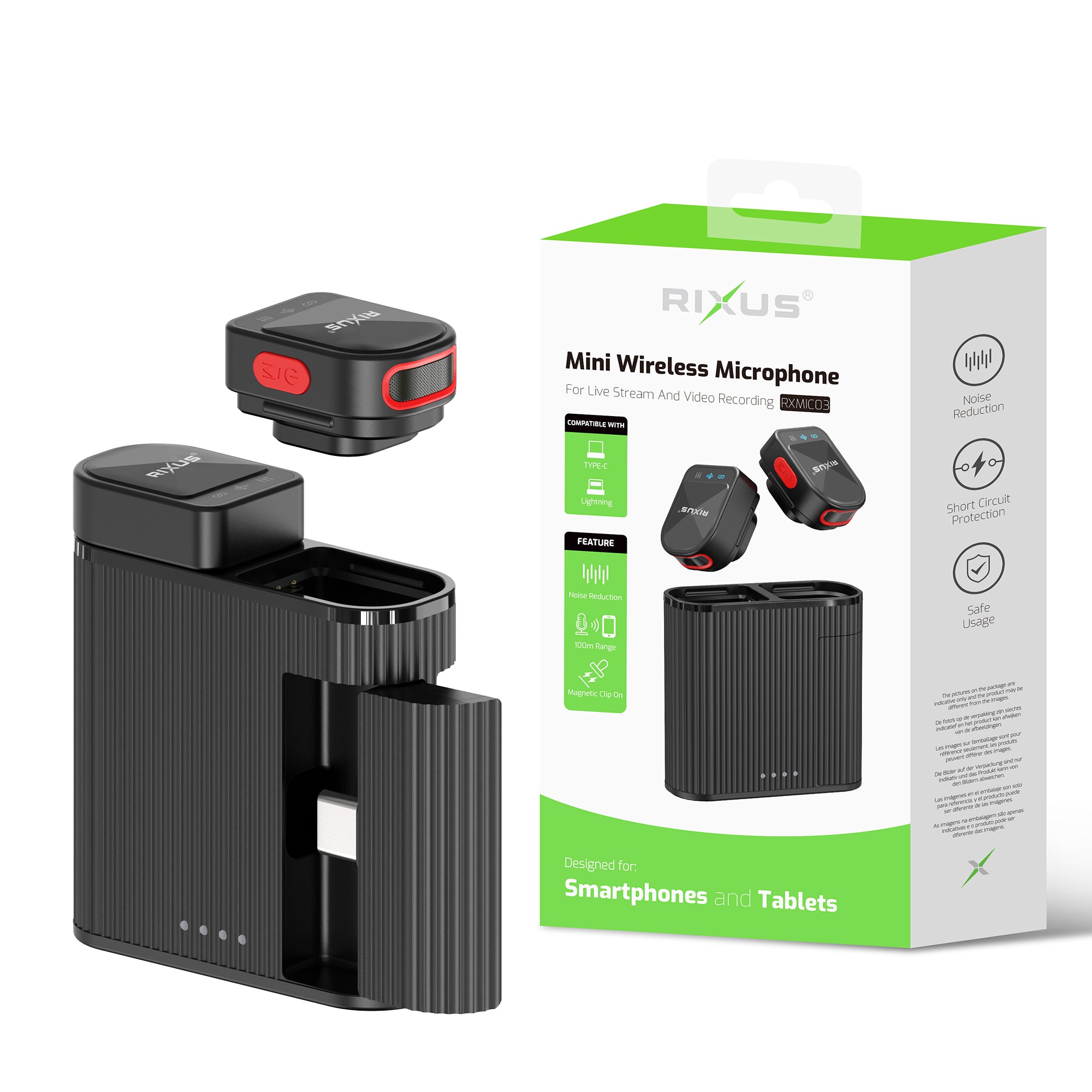 Rixus RXMIC03 Mini Wireless Microphone für Live Stream und Video Recording Black – Bild 4