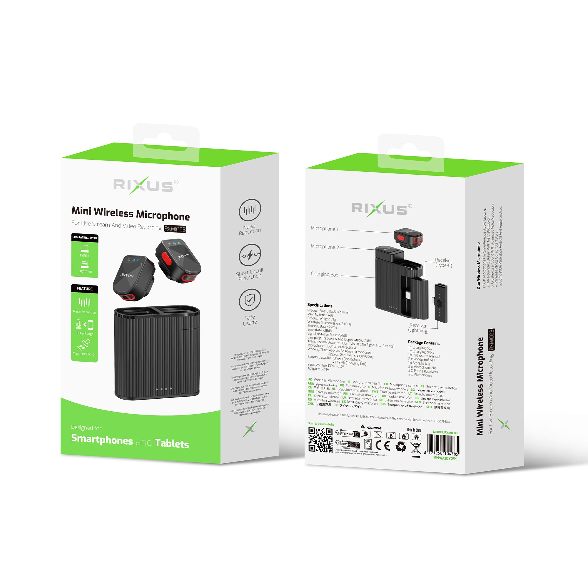 Rixus RXMIC03 Mini Wireless Microphone für Live Stream und Video Recording Black – Bild 5