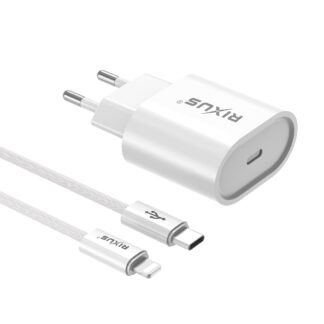 Rixus RXHC30L Fast Charger USB-C To Lightning Anschluss Kabel 1.8m 30W White