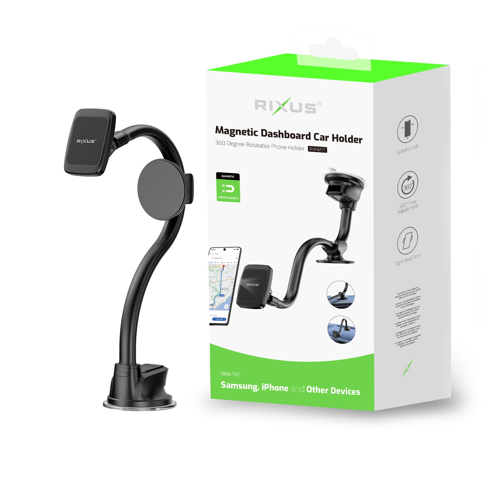 Rixus RXHM17 Magnetic Phone Mount Dashboard Phone Holder Black – Bild 5