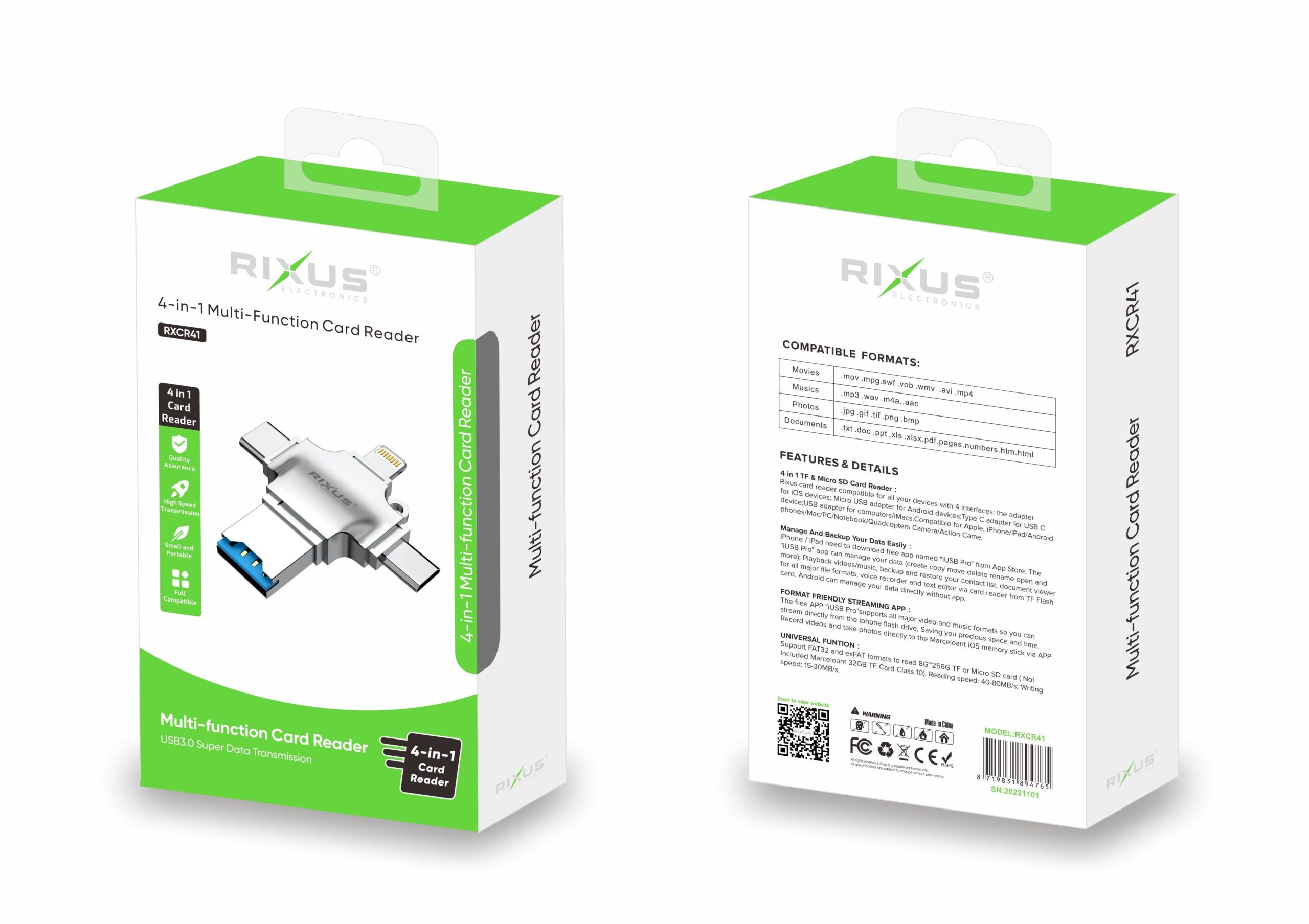 Rixus RXCR4 4 in 1 Multifunction Kartenleser – Bild 4