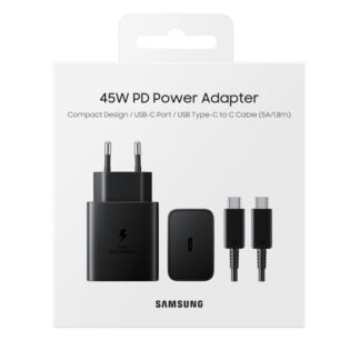 Samsung Super Fast Charger EP-T4510XBEGEU mit USB-C To USB-C Kabel 180cm 45W Black Original Verkaufsverpackung